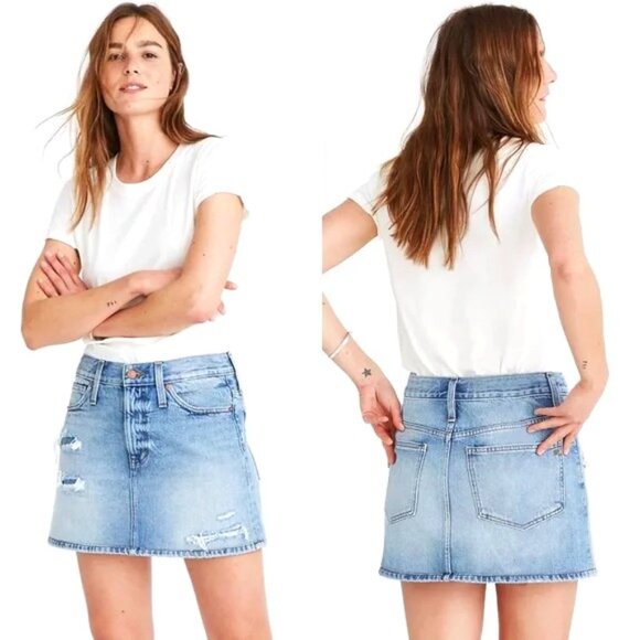 Madewell Rigid Denim Straight Mini Skirt in Glencrest Wash Size 28 EUC - Picture 1 of 12